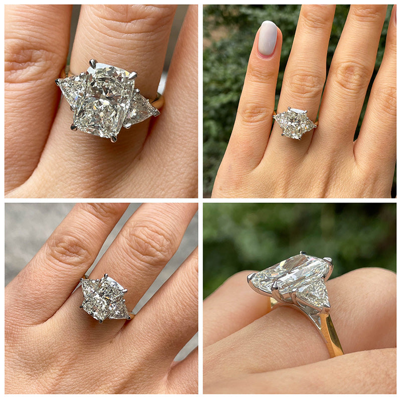 Exclusive Two-Tone Crushed Ice Radiant Cut Three Stone Engagement Ring In Sterling Silver