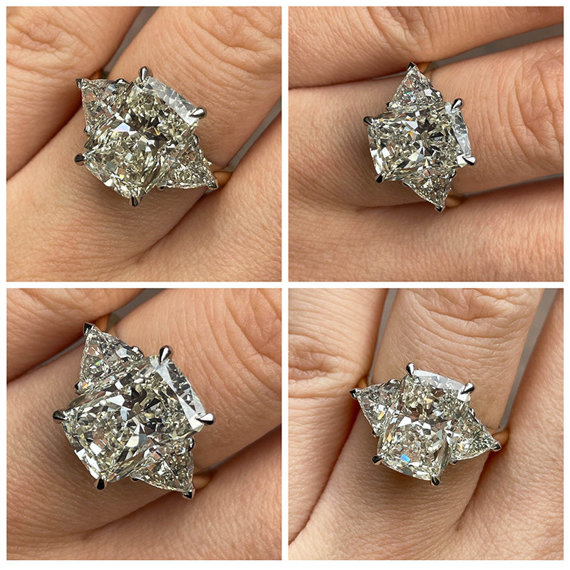 Exclusive Two-Tone Crushed Ice Radiant Cut Three Stone Engagement Ring In Sterling Silver