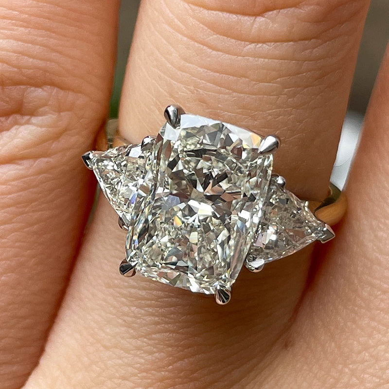 Exclusive Two-Tone Crushed Ice Radiant Cut Three Stone Engagement Ring In Sterling Silver-Maxinejewelry