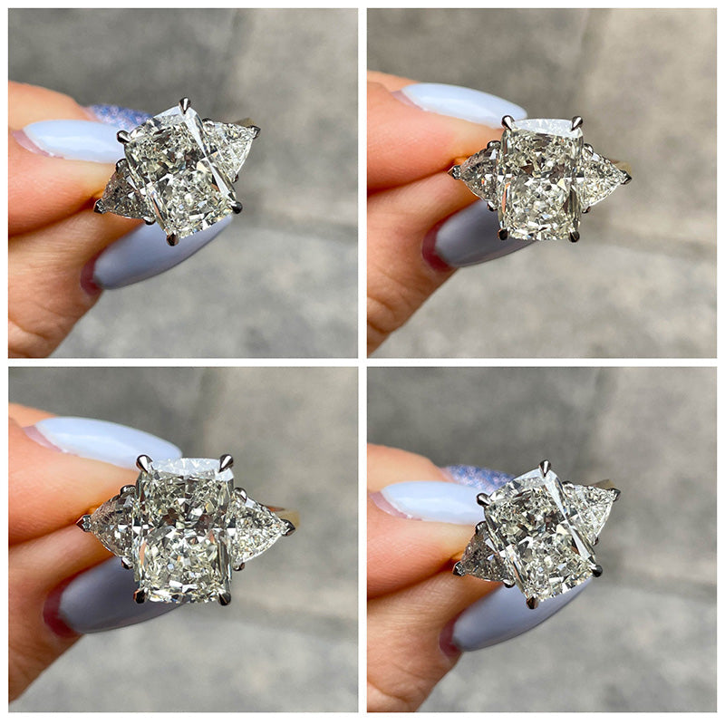 Exclusive Two-Tone Crushed Ice Radiant Cut Three Stone Engagement Ring In Sterling Silver-Maxinejewelry