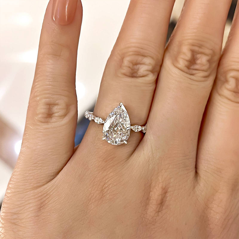 Sparkle Pear Cut Sona Simulated Diamond Engagement Ring In Sterling Silver-Maxinejewelry