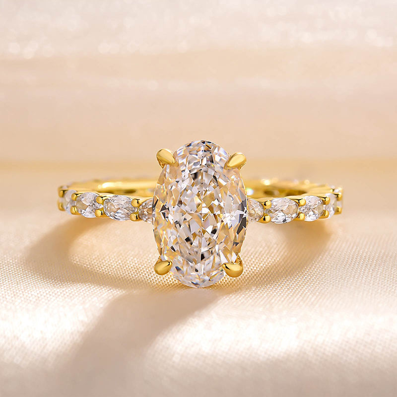 Gorgeous Yellow Gold Oval Cut Engagement Ring In Sterling Silver