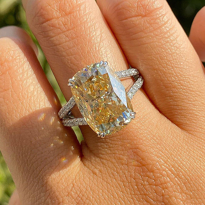 Gorgeous Crushed Ice Cushion Cut Yellow Sapphire Engagement Ring-Maxinejewelry