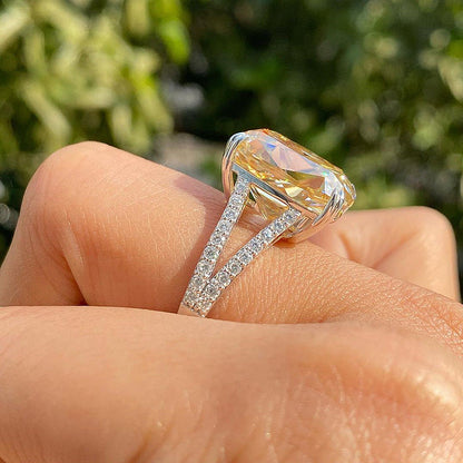 Gorgeous Crushed Ice Cushion Cut Yellow Sapphire Engagement Ring-Maxinejewelry