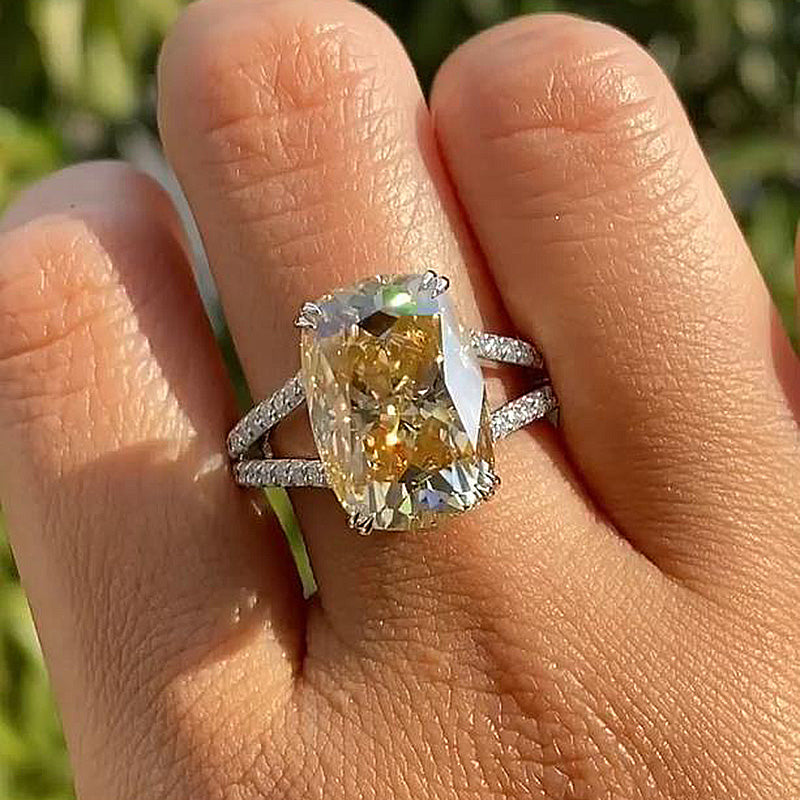 Gorgeous Crushed Ice Cushion Cut Yellow Sapphire Engagement Ring