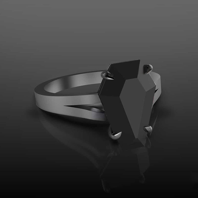 Dark Split Shank Coffin Cut Engagement Ring For Women In Sterling Silver-Maxinejewelry