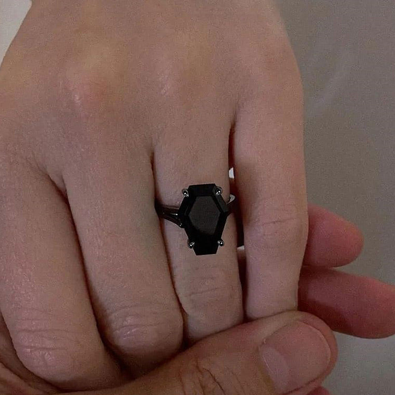 Dark Split Shank Coffin Cut Engagement Ring For Women In Sterling Silver-Maxinejewelry