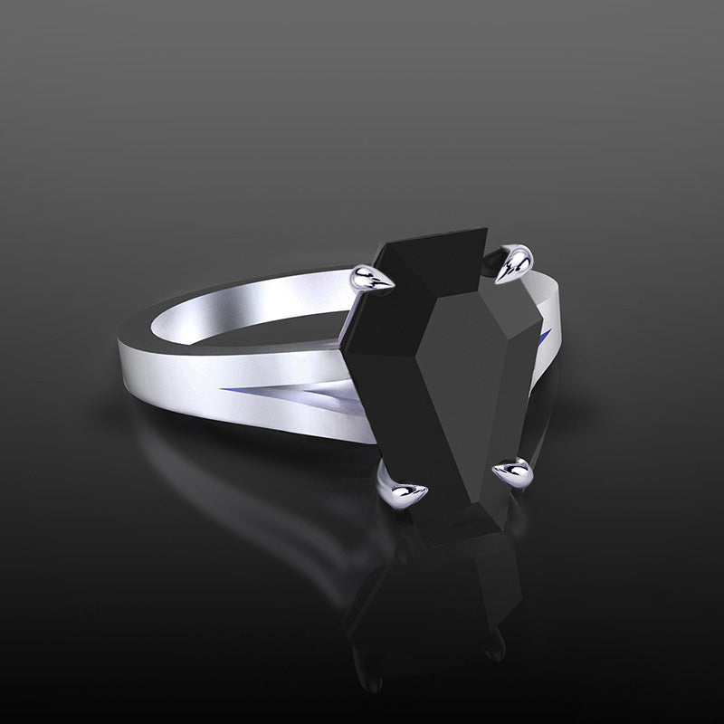 Dark Split Shank Coffin Cut Wedding Ring Set For Women In Sterling Silver-Maxinejewelry