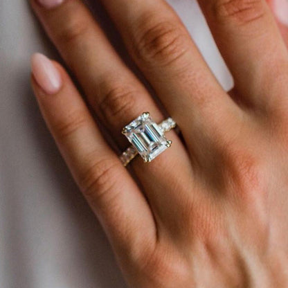 Stunning Yellow Gold Emerald Cut Engagement Ring In Sterling Silver-Maxinejewelry