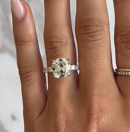 Exclusive Yellow Gold Cushion Cut Engagement Ring In Sterling Silver-Maxinejewelry