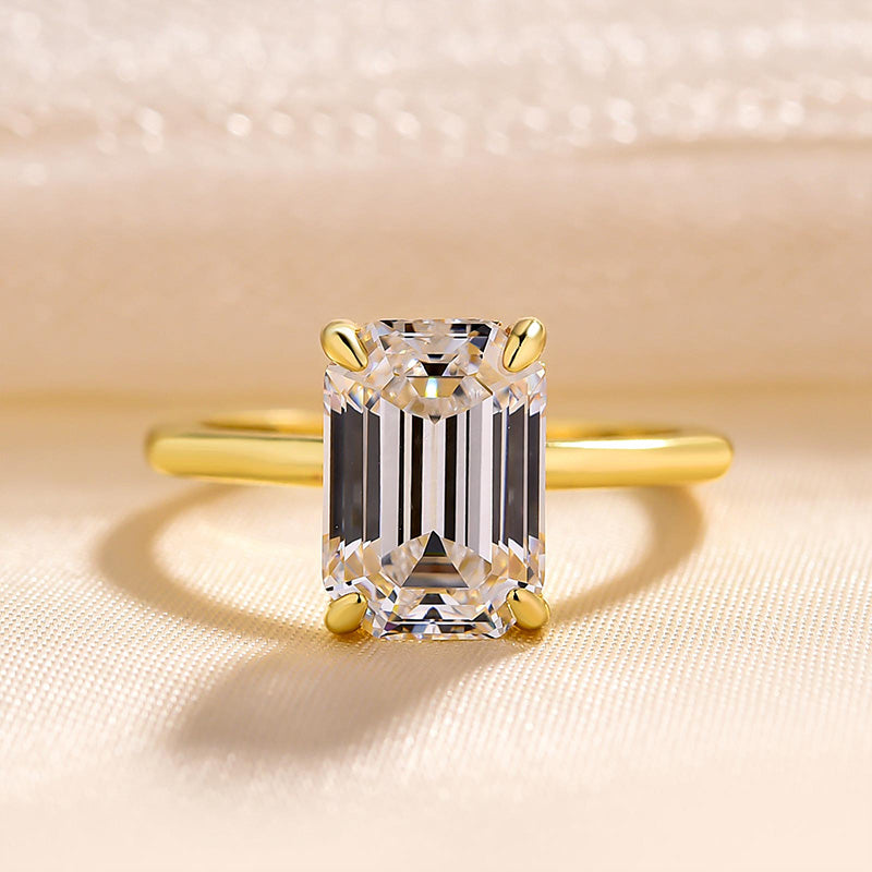 Classic Emerald Cut Engagement Ring For Women In Sterling Silver