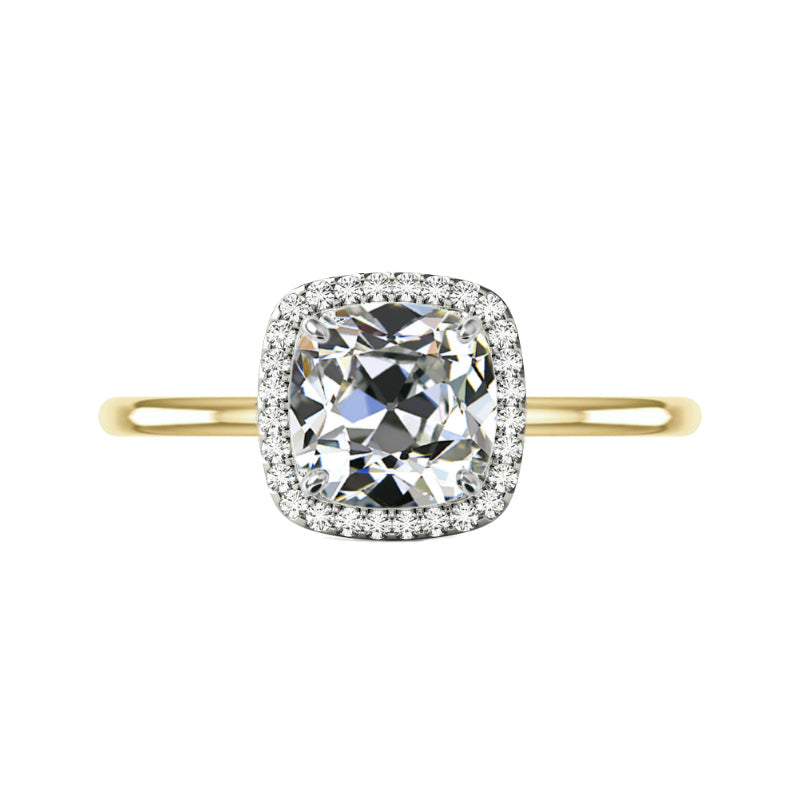 Stunning Two-tone Halo Cushion Crushed Ice Cut Engagement Ring In Sterling Silver-Maxinejewelry