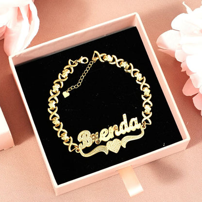 Double Layer Love Heart Personalized Custom Gold Plated Name Bracelet