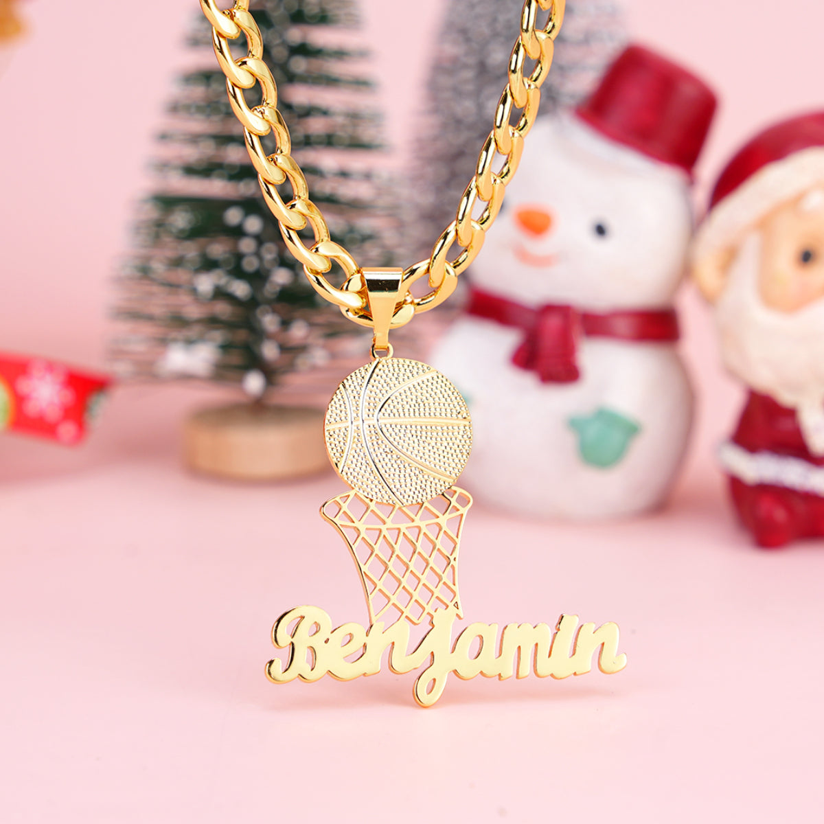 Basketball Nameplate Pendant Personalized Custom Gold Plated Name Necklace