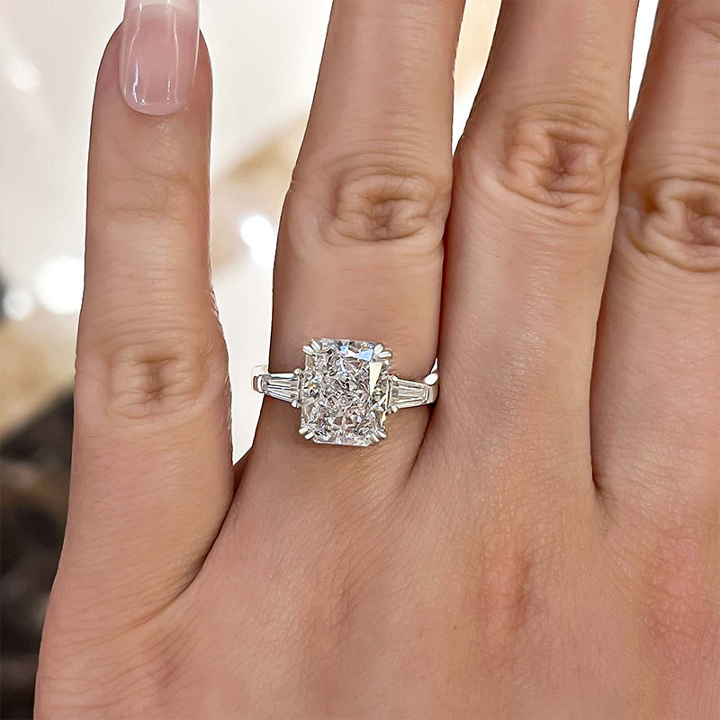 4.0 Carat Radiant Cut Three Stone Engagement Ring In Sterling Silver-Maxinejewelry