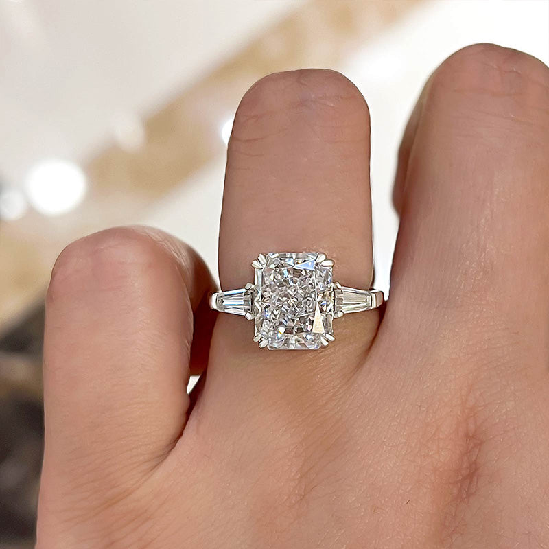 4.0 Carat Radiant Cut Three Stone Engagement Ring In Sterling Silver-Maxinejewelry