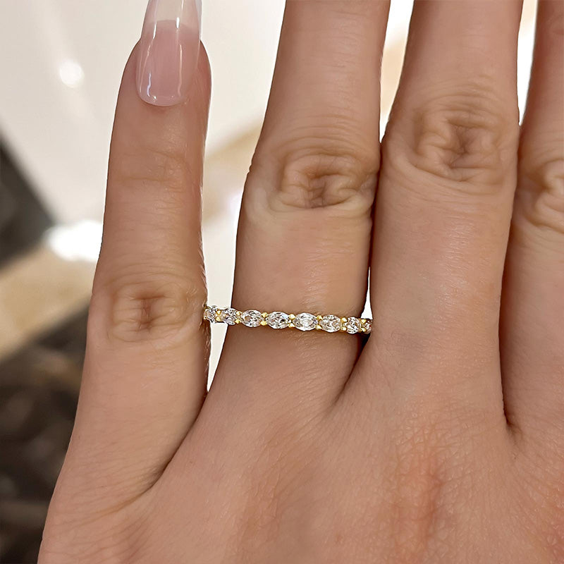 Elegant Yellow Gold Oval Cut Wedding Band Ring For Women In Sterling Silver-Maxinejewelry