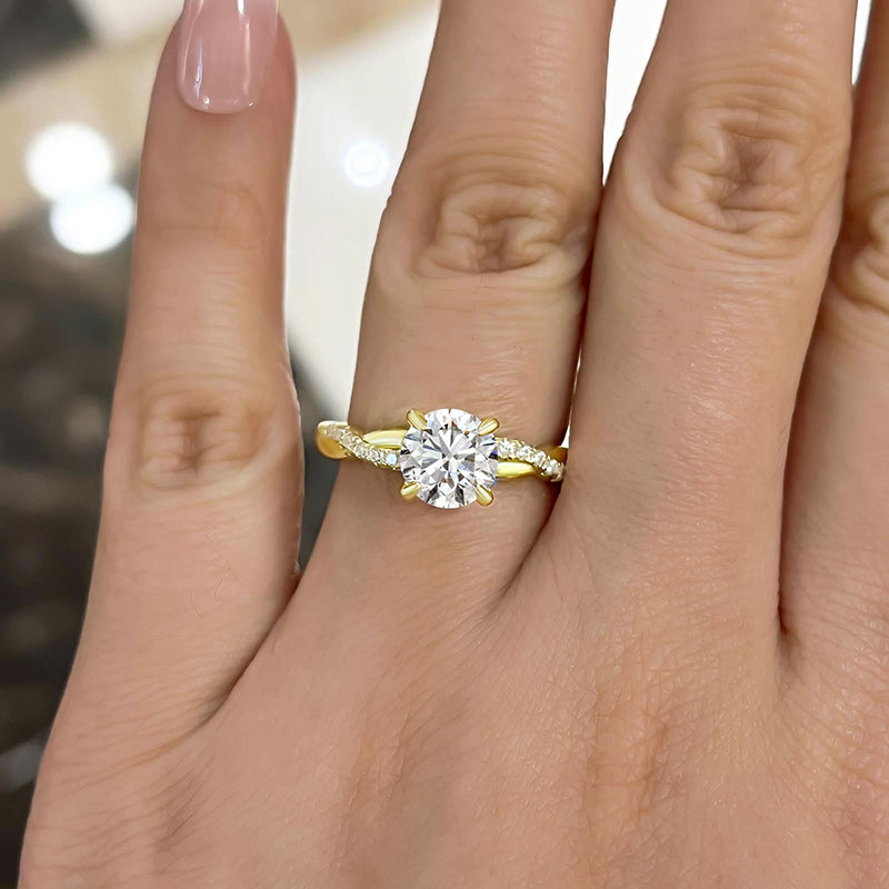 Twist 1.25 Carat Round Cut Yellow Gold Promise Ring For Her In Sterling Silver