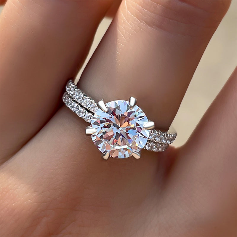 Exclusive Round Cut Sona Simulated Diamond  Wedding Set In Sterling Silver-Maxinejewelry