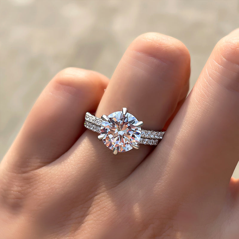 Exclusive Round Cut Sona Simulated Diamond  Wedding Set In Sterling Silver-Maxinejewelry