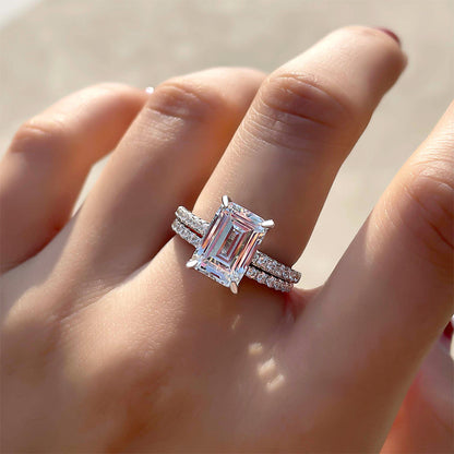 Classic Emerald Cut Wedding Ring Set In Sterling Silver-Maxinejewelry