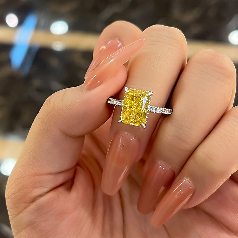 Beautifully 3.3 Carat Yellow Sapphire Radiant Cut Engagement Ring-Maxinejewelry