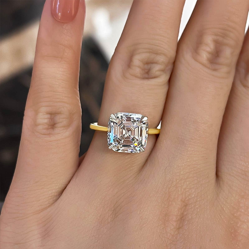 Stunning Two-Tone Asscher Cut Women's Engagement Ring In Sterling Silver-Maxinejewelry