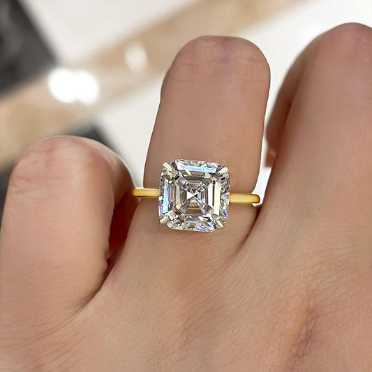 Stunning Two-Tone Asscher Cut Women's Engagement Ring In Sterling Silver-Maxinejewelry