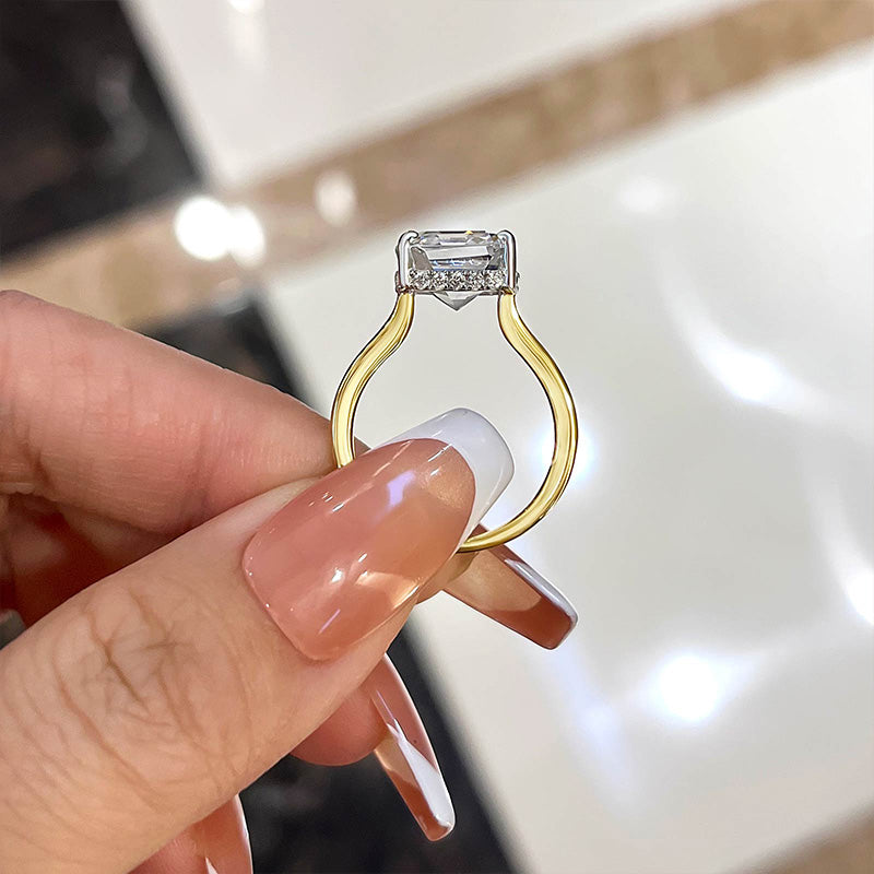 Stunning Two-Tone Asscher Cut Women's Engagement Ring In Sterling Silver-Maxinejewelry