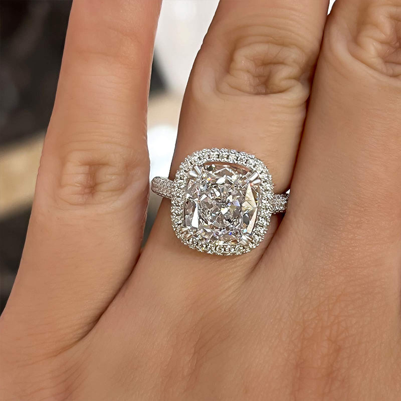 Glittering Halo Crushed Ice Cushion Cut Engagement Ring-Maxinejewelry