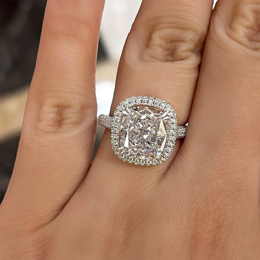 Glittering Halo Crushed Ice Cushion Cut Engagement Ring-Maxinejewelry