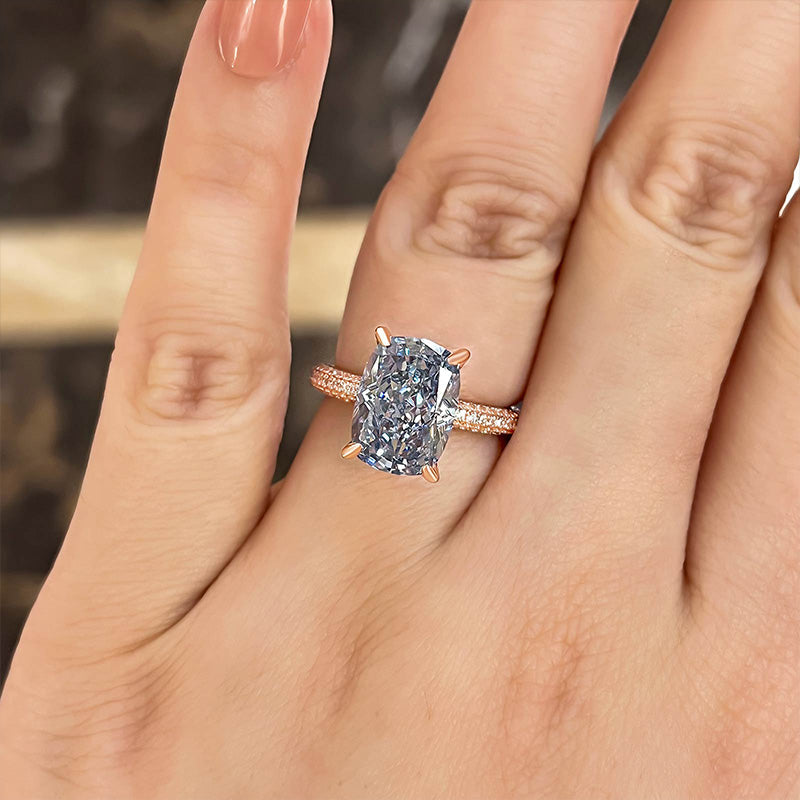 Elegant Cushion Cut Blue Sapphire Engagement Ring In Sterling Silver-Maxinejewelry