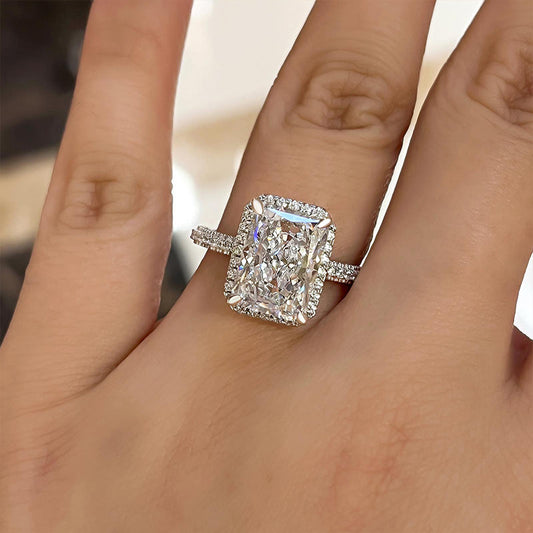  Halo Crushed Ice Radiant Cut Simulated Diamond Engagement Ring-Maxinejewelry