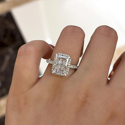  Halo Crushed Ice Radiant Cut Simulated Diamond Engagement Ring-Maxinejewelry