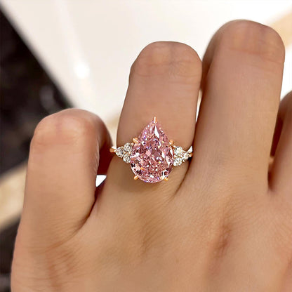 Elegant Rose Gold Pear Cut Pink Sapphire Engagement Ring In Sterling Silver-Maxinejewelry