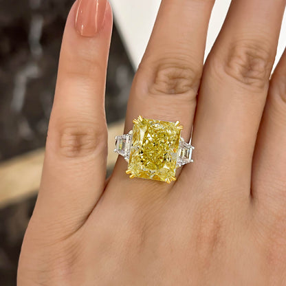 Gorgeous Radiant Cut Three Stone Yellow Sapphire Engagement Ring In Sterling Silver-Maxinejewelry