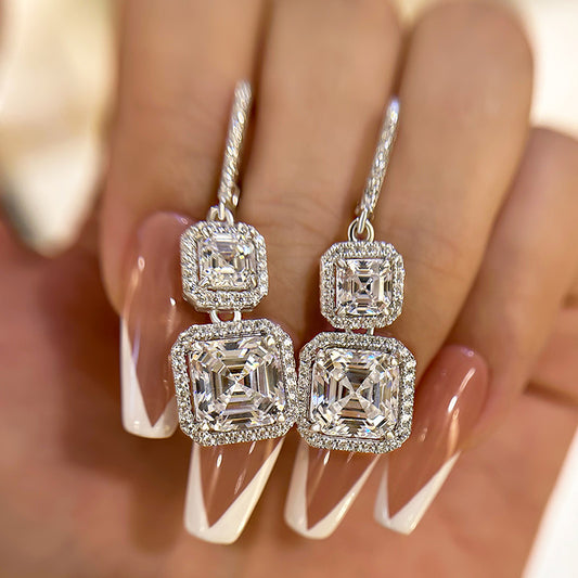 Elegant Halo Asscher Cut Women's Earrings In Sterling Silver-Maxinejewelry