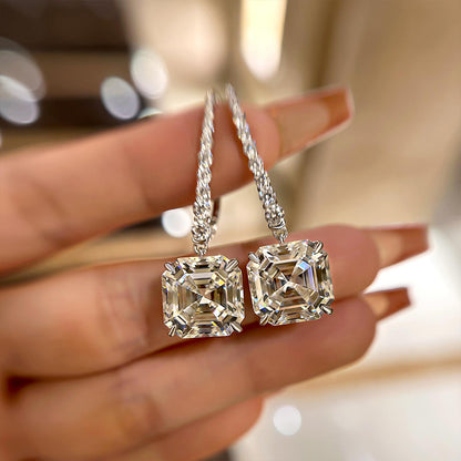 Elegant Asscher Cut Women's Earrings In Sterling Silver