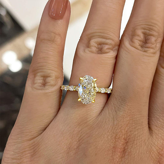 Gorgeous Yellow Gold Oval Cut Engagement Ring In Sterling Silver-Maxinejewelry