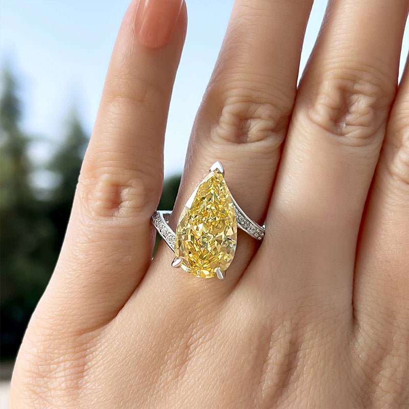 Gorgeous Pear Cut Yellow Sapphire Engagement Ring In Sterling Silver-Maxinejewelry