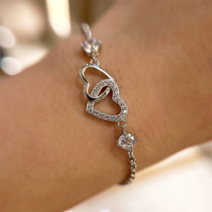 Sterling Silver Double Heart Bracelet For Women