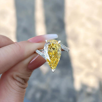 Gorgeous Pear Cut Yellow Sapphire Engagement Ring In Sterling Silver-Maxinejewelry