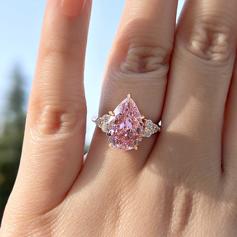 Elegant Rose Gold Pear Cut Pink Sapphire Engagement Ring In Sterling Silver-Maxinejewelry