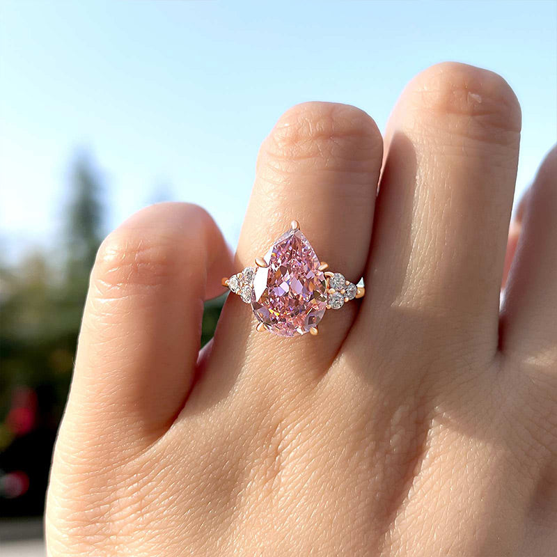 Elegant Rose Gold Pear Cut Pink Sapphire Engagement Ring In Sterling Silver-Maxinejewelry