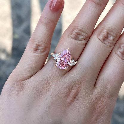 Elegant Rose Gold Pear Cut Pink Sapphire Engagement Ring In Sterling Silver-Maxinejewelry