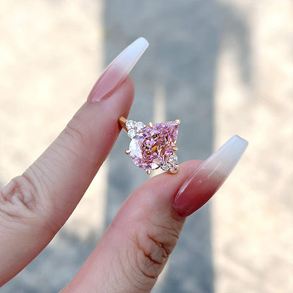 Elegant Rose Gold Pear Cut Pink Sapphire Engagement Ring In Sterling Silver-Maxinejewelry