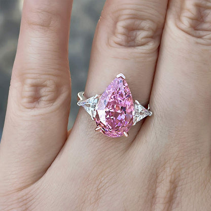 Elegant Pear Cut Pink Sapphire Three Stone Engagement Ring In Sterling Silver-Maxinejewelry