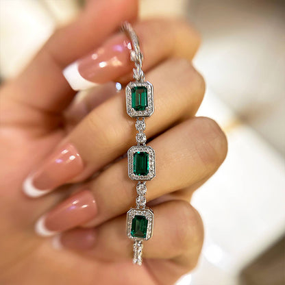 Luxury Emerald Cut Emerald Green Bracelet for Women In Sterling Silver