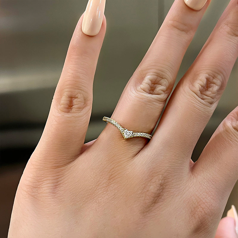 Unique Yellow Gold Heart Cut Wedding Band In Sterling Silver