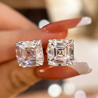 Classic Asscher Cut Women's Stud Earrings In Sterling Silver